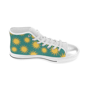 Sun green background Women's High Top Canvas Shoes White