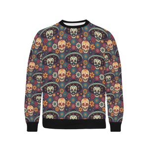 Sugar skulls flower maxican pattern Men's Crew Neck Sweatshirt