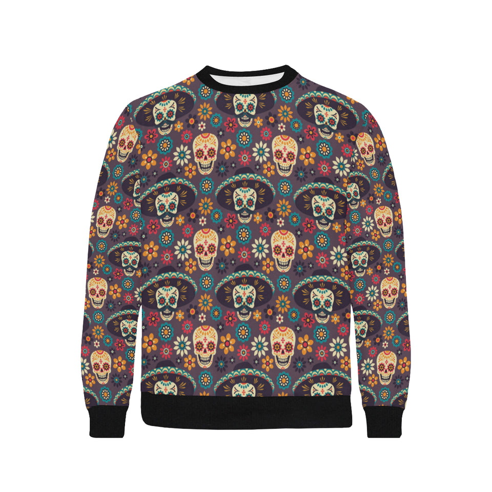Sugar skulls flower maxican pattern Men's Crew Neck Sweatshirt