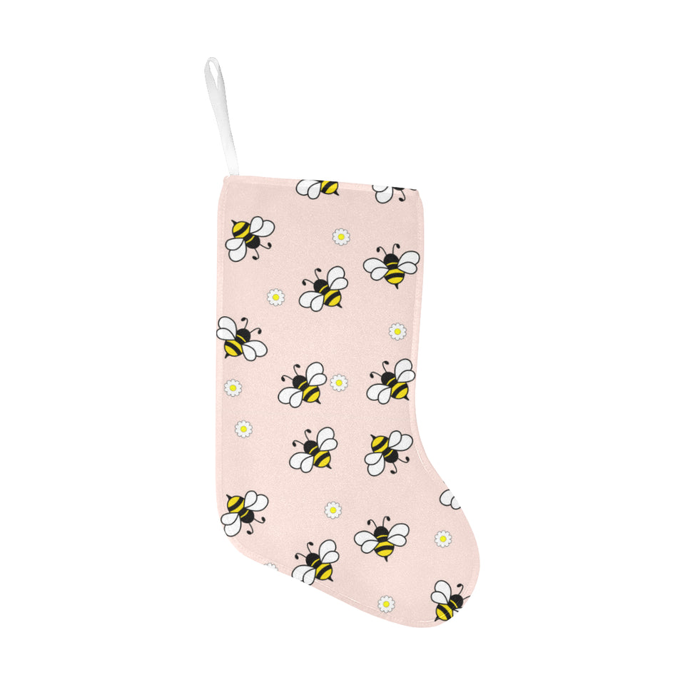 Cute bee flower pattern pink background Christmas Stocking