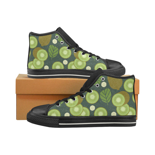 Whole sliced kiwi leave and flower Women's High Top Canvas Shoes Black
