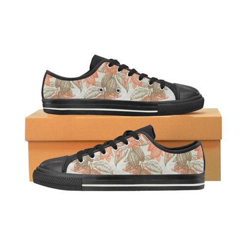 Cocoa beans Cocoa tree pattern Kids' Boys' Girls' Low Top Canvas Shoes Black