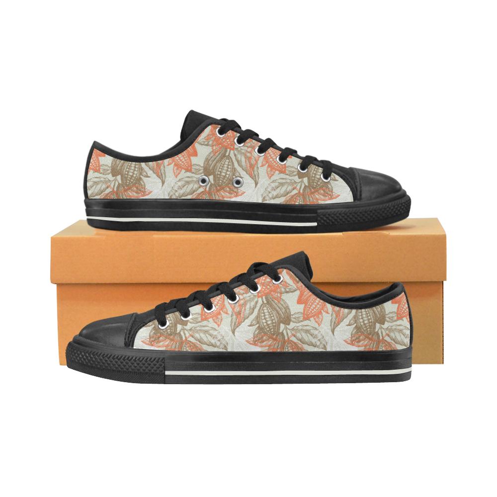 Cocoa beans Cocoa tree pattern Kids' Boys' Girls' Low Top Canvas Shoes Black