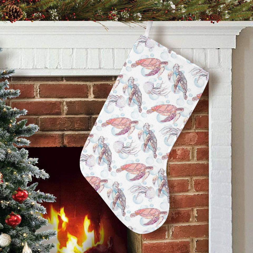 Watercolor sea turtle jellyfish pattern Christmas Stocking