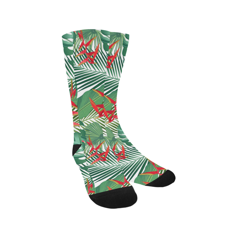 heliconia palm and monstera  leaves pattern Crew Socks