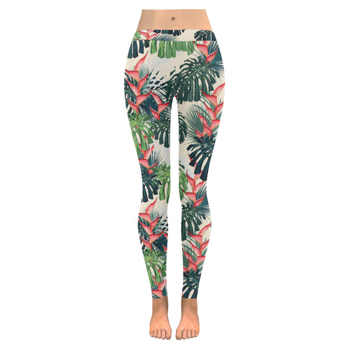 heliconia flowers, palm and monstera leaves Women's Legging Fulfilled In US
