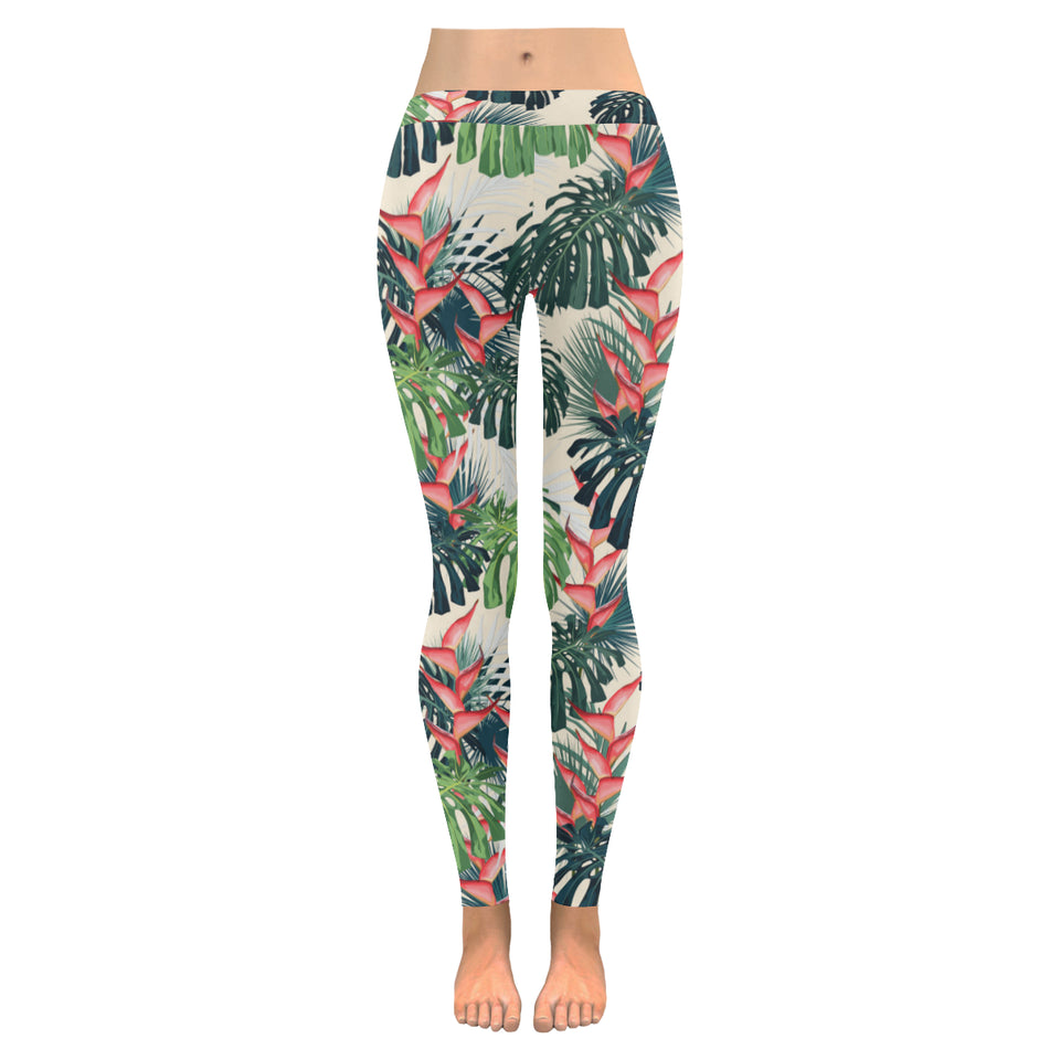 heliconia flowers, palm and monstera leaves Women's Legging Fulfilled In US