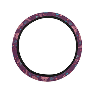 Eiffel Tower Heart Pattern Print Design 04 Car Steering Wheel Cover