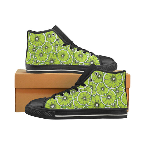 Slices of Lime design pattern Women's High Top Canvas Shoes Black