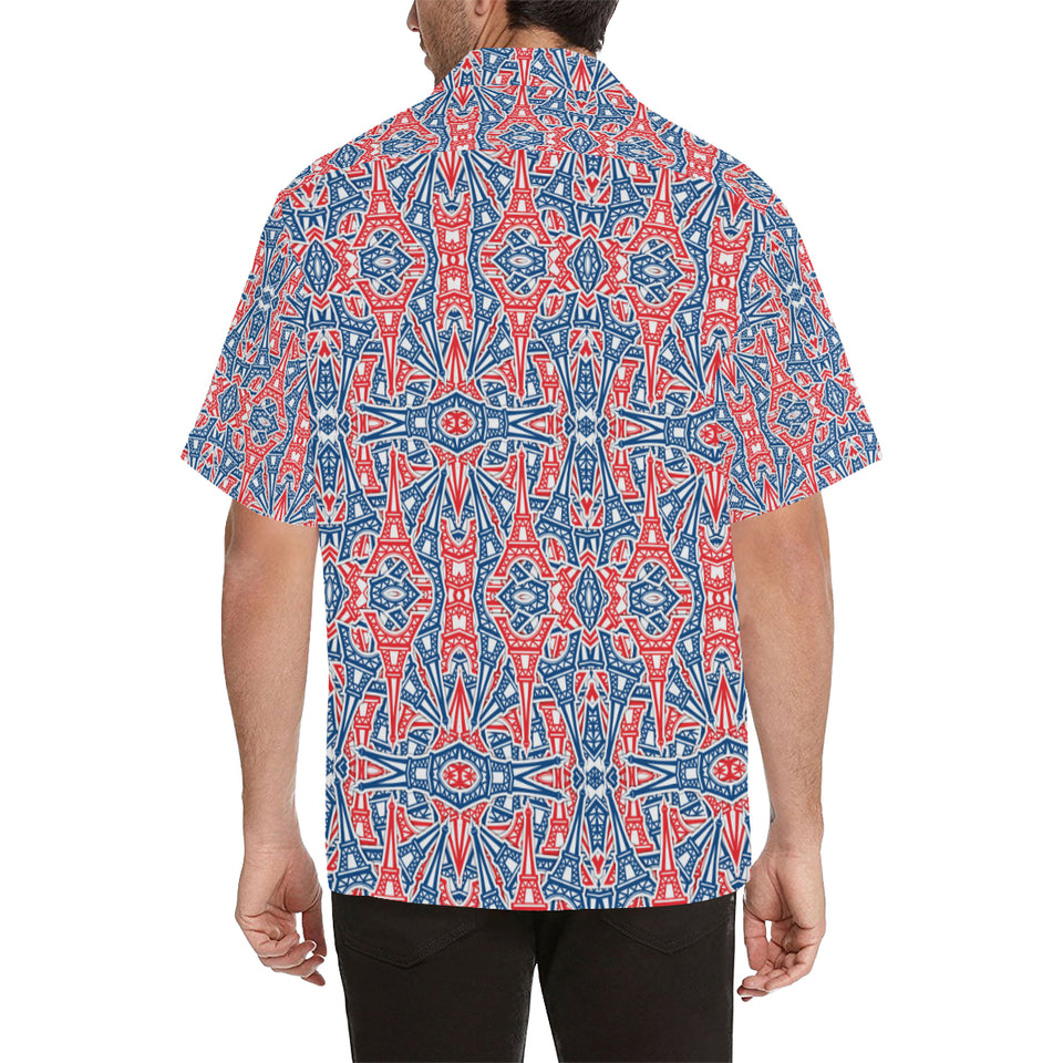 Blue Red Eiffel Tower Pattern Print Design 02 Men's All Over Print Hawaiian Shirt (Model T58)