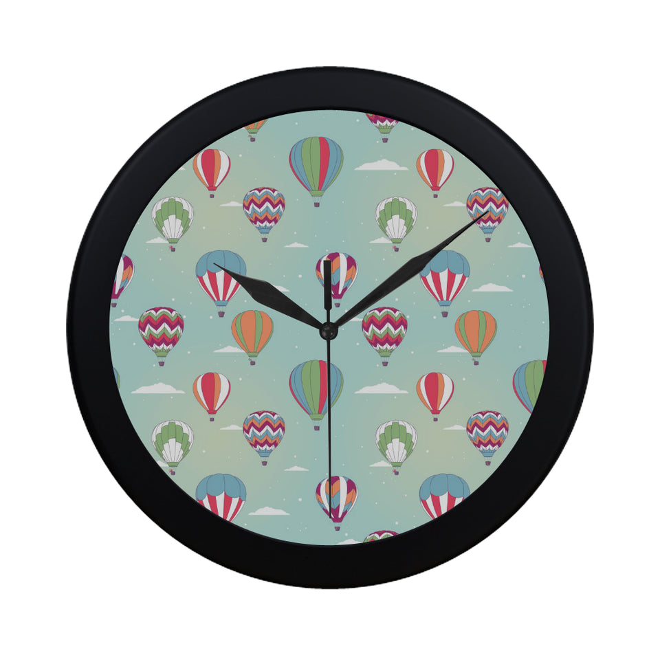 Hot Air Balloon design Pattern Elegant Black Wall Clock