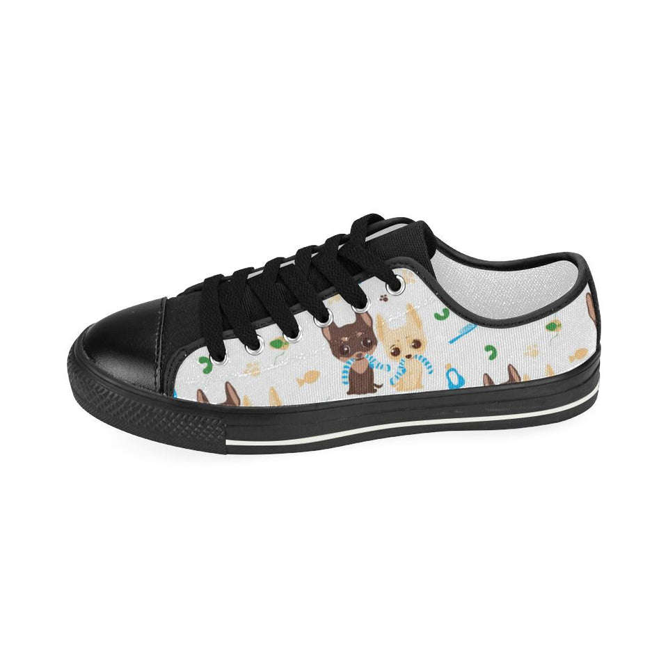 Cute Chihuahua dog pattern Kids' Boys' Girls' Low Top Canvas Shoes Black