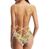 Cool Bee honeycomb leaves pattern Women's One-Piece Swimsuit