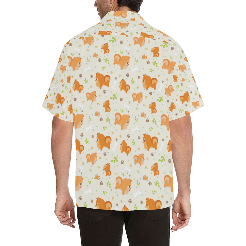 Cute brown pomeranian paw leave bone pattern Men's All Over Print Hawaiian Shirt