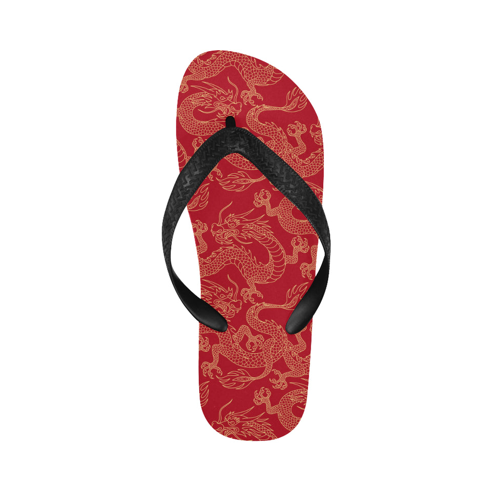 Gold dragons red background Unisex Flip Flops