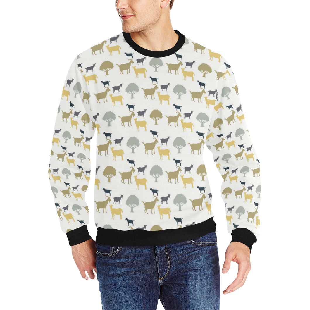 Silhouettes of goat and tree pattern Men's Crew Neck Sweatshirt