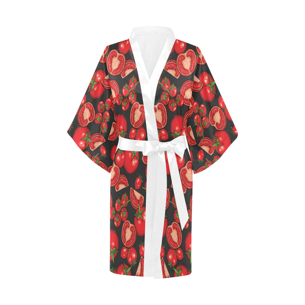 Tomato black background Women's Short Kimono Robe