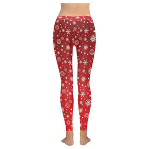 Snowflake pattern red background Women's Legging Fulfilled In US