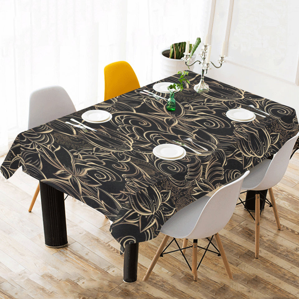 luxurious gold lotus waterlily black background Tablecloth
