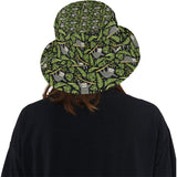 Cute sloths tropical palm leaves black background Unisex Bucket Hat
