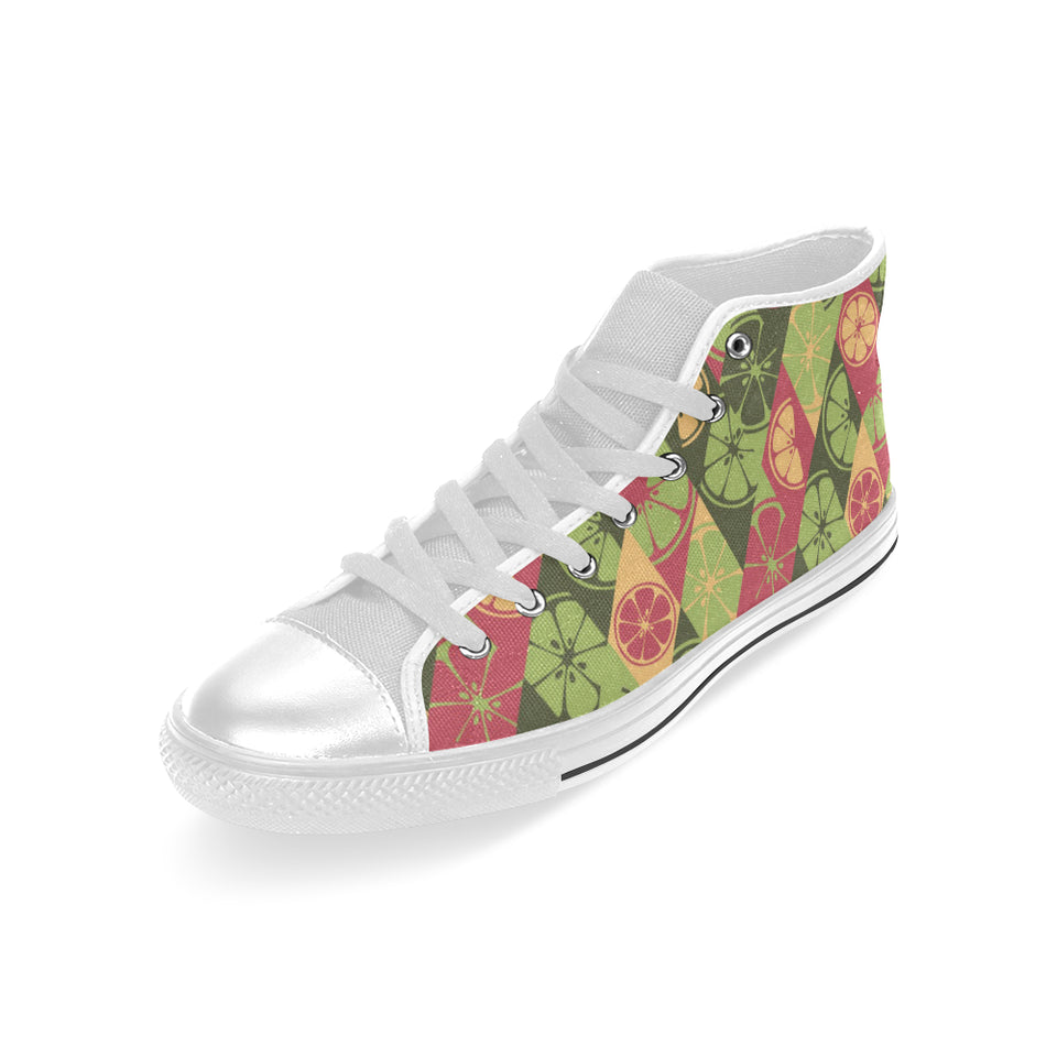 Cool Geometric lime pattern Men's High Top Canvas Shoes White