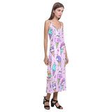 Cute ice cream cone animal pattern V-Neck Open Fork Long Dress
