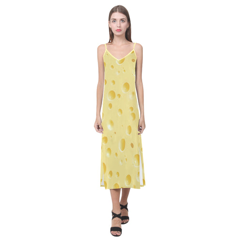 Cheese texture V-Neck Open Fork Long Dress