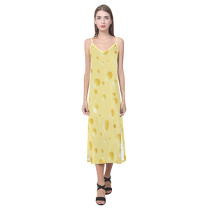 Cheese texture V-Neck Open Fork Long Dress