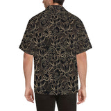 luxurious gold lotus waterlily black background Men's All Over Print Hawaiian Shirt