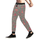 Red gold Sakura cherry blossom gray background Unisex Casual Sweatpants