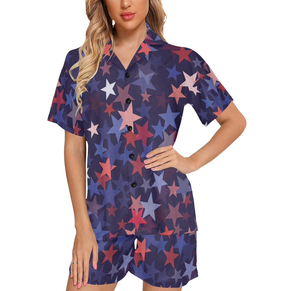 Red blue star pattern Women's V-Neck Short Pajama Set