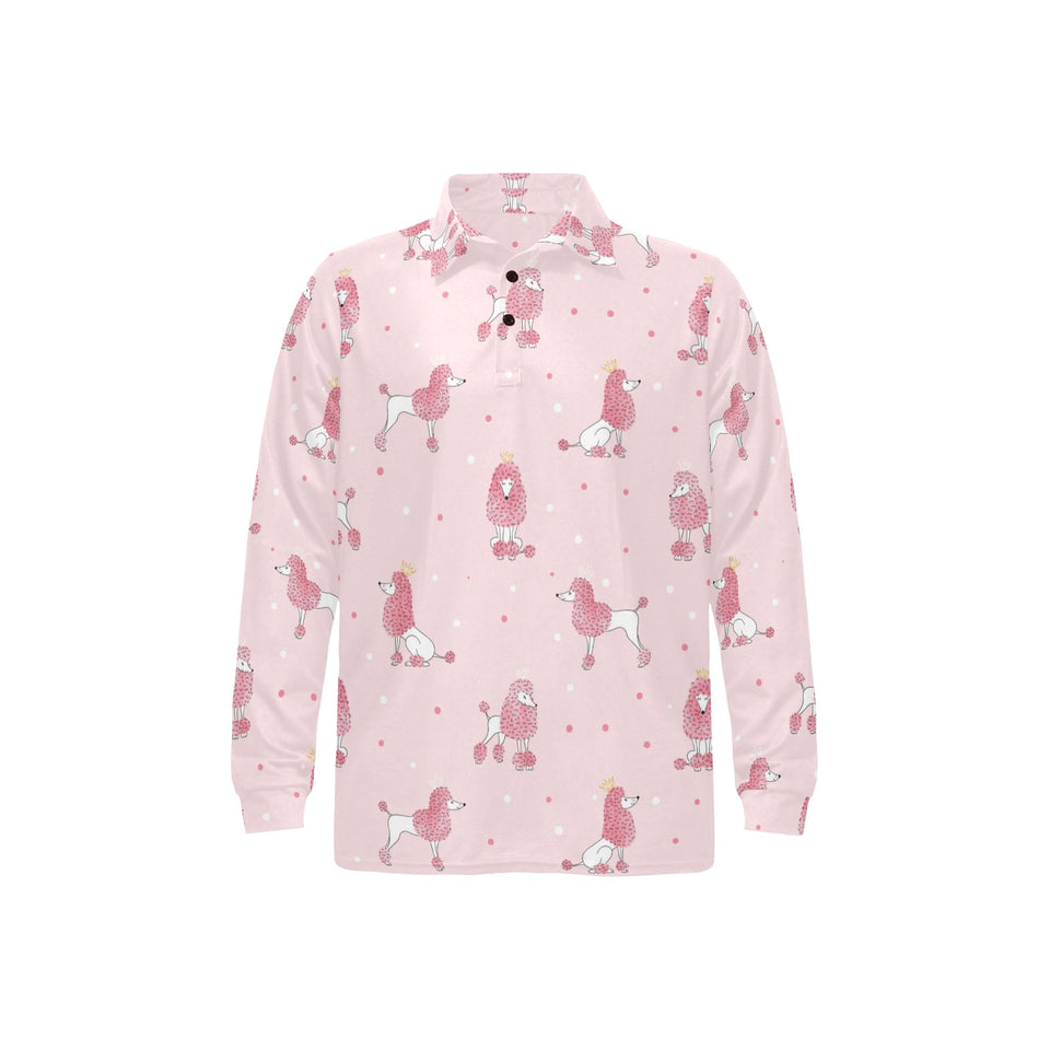 Poodle dog pink color theme Men's Long Sleeve Polo Shirt