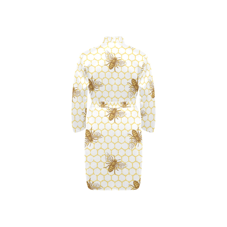 Bee honeycomb seamless design pattern Men's Long Sleeve Belted Night Robe