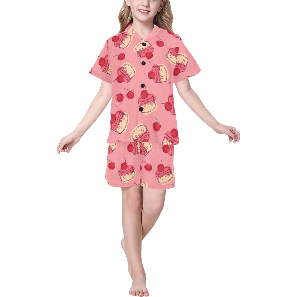 Cake cherry pattern Kids' Boys' Girls' V-Neck Short Pajama Set
