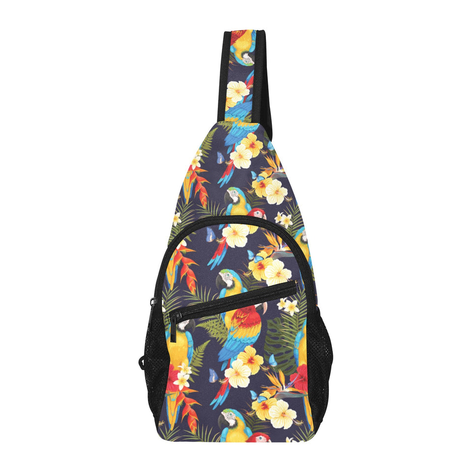 Colorful parrot flower pattern All Over Print Chest Bag