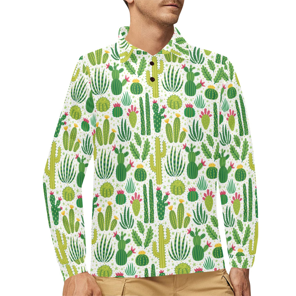 Cactus pattern copy Men's Long Sleeve Polo Shirt