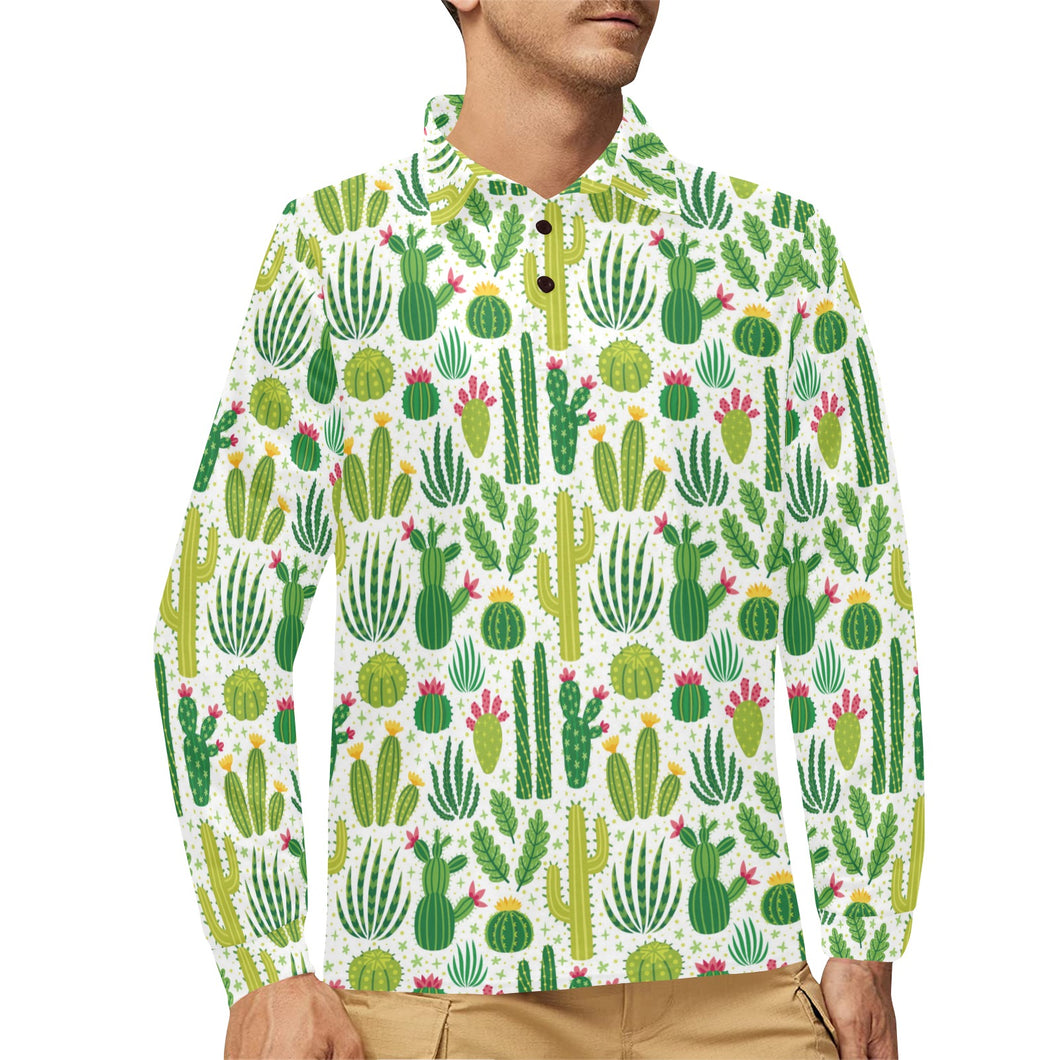 Cactus pattern copy Men's Long Sleeve Polo Shirt