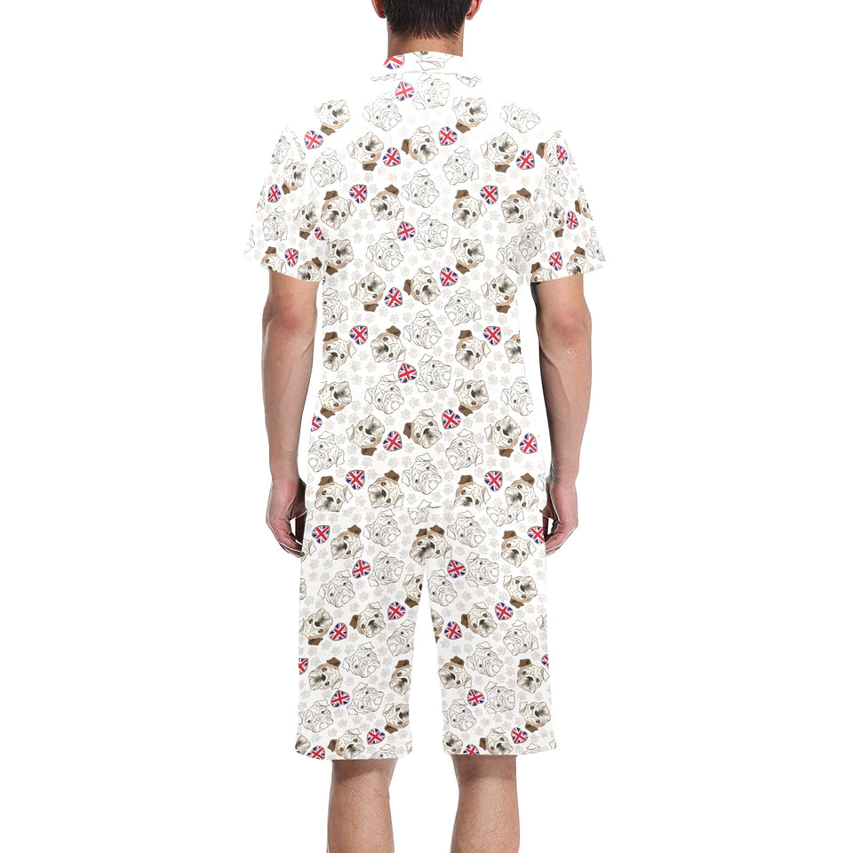 English Bulldog Pattern Print Design 01 Men's V-Neck Short Pajama Set