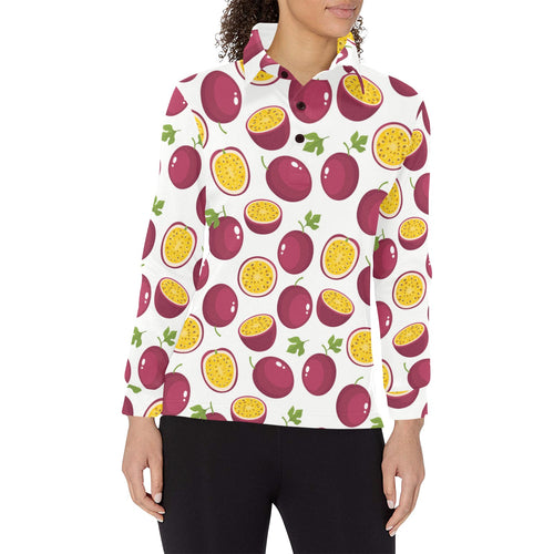 Passion fruit design pattern Women's Long Sleeve Polo Shirt