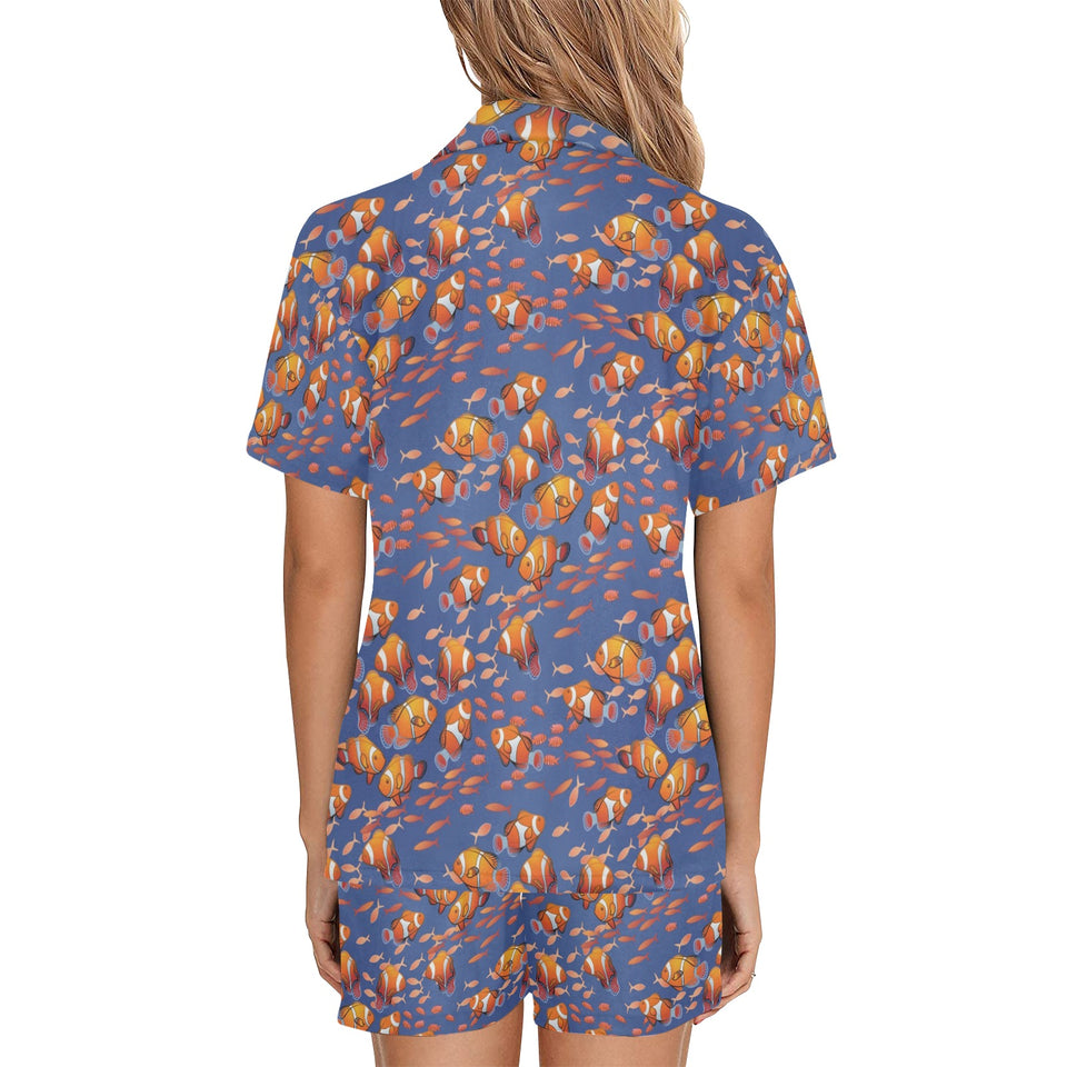 Clown Fish Pattern Print Design 04 Women's V-Neck Short Pajama Set