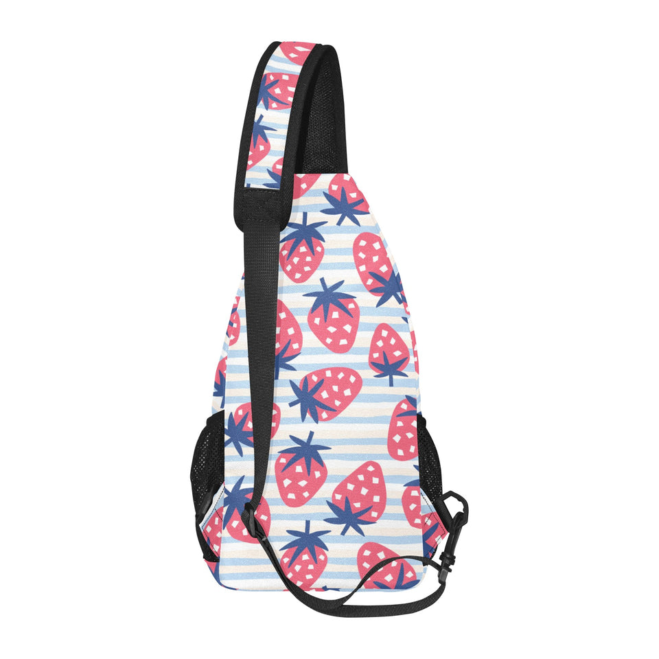 Strawberry pattern blue lines background All Over Print Chest Bag