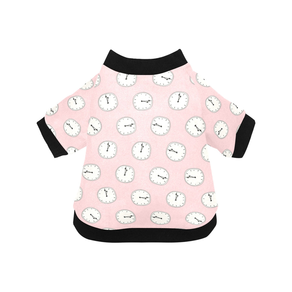 Clock pattern pink blackground All Over Print Pet Dog Round Neck Fuzzy Shirt