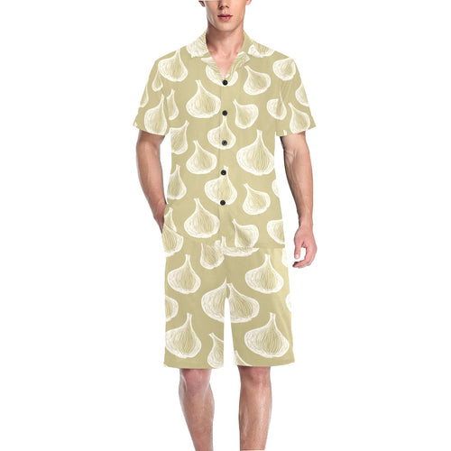 Garlic design pattern Men's V-Neck Short Pajama Set