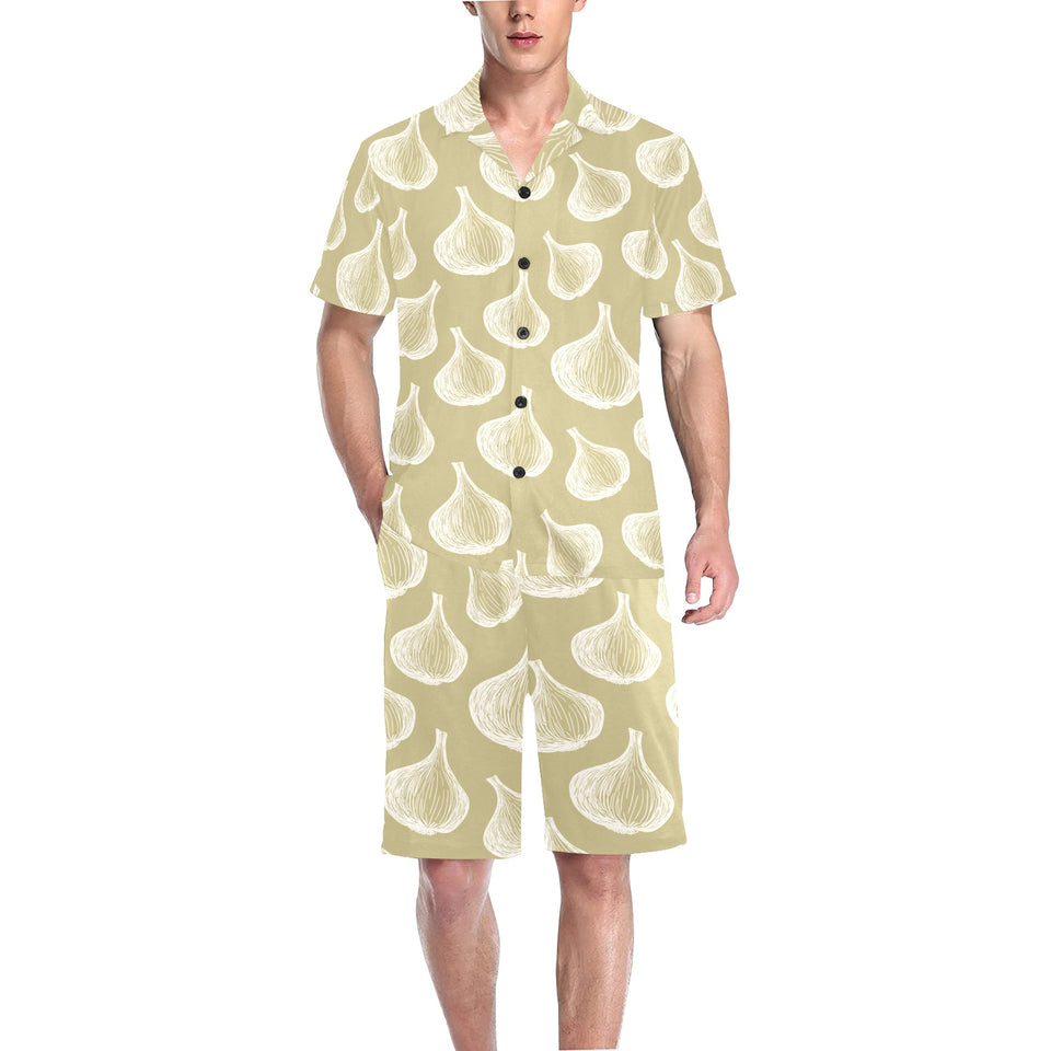Garlic design pattern Men's V-Neck Short Pajama Set