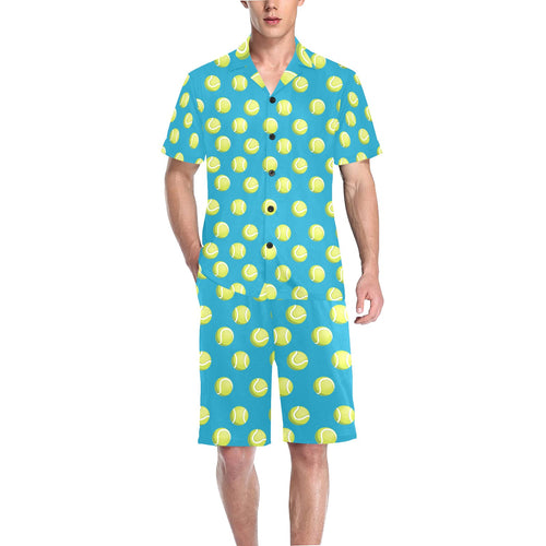 Tennis Pattern Print Design 05 Men's V-Neck Short Pajama Set
