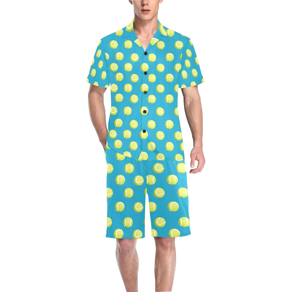 Tennis Pattern Print Design 05 Men's V-Neck Short Pajama Set