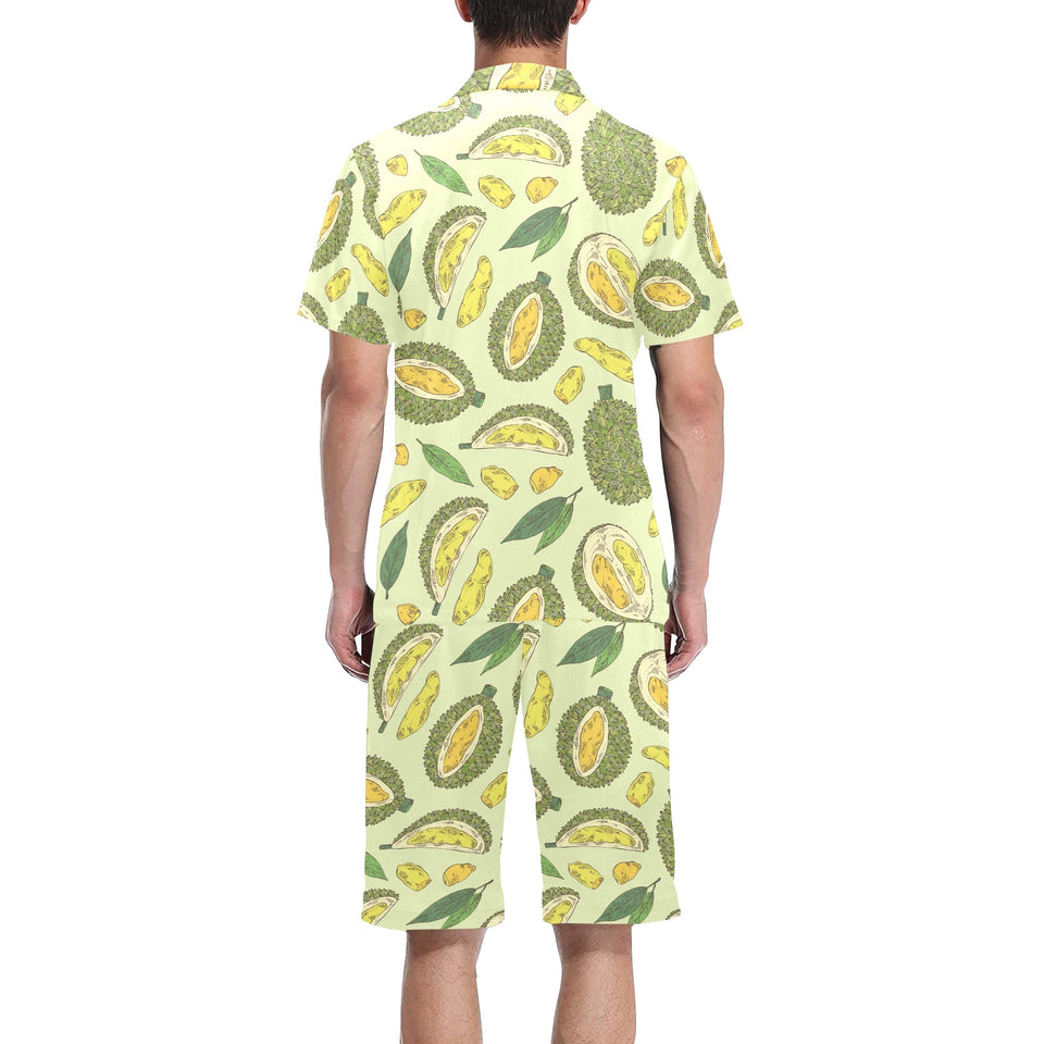 Durian leaves pattern background Men's V-Neck Short Pajama Set