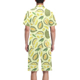 Durian leaves pattern background Men's V-Neck Short Pajama Set