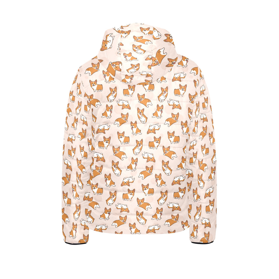Cute Corgis Pattern pink background Kids' Boys' Girls' Padded Hooded Jacket