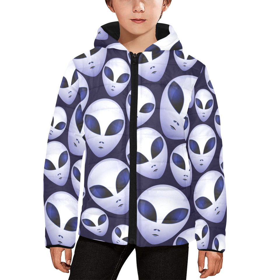 Alien Pattern Print Design 01 Kids' Boys' Girls' Padded Hooded Jacket